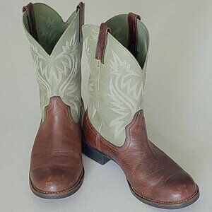 RedHead Saddlebrook Green/Brown Leather Western Men's Work Boots Size 9.5M